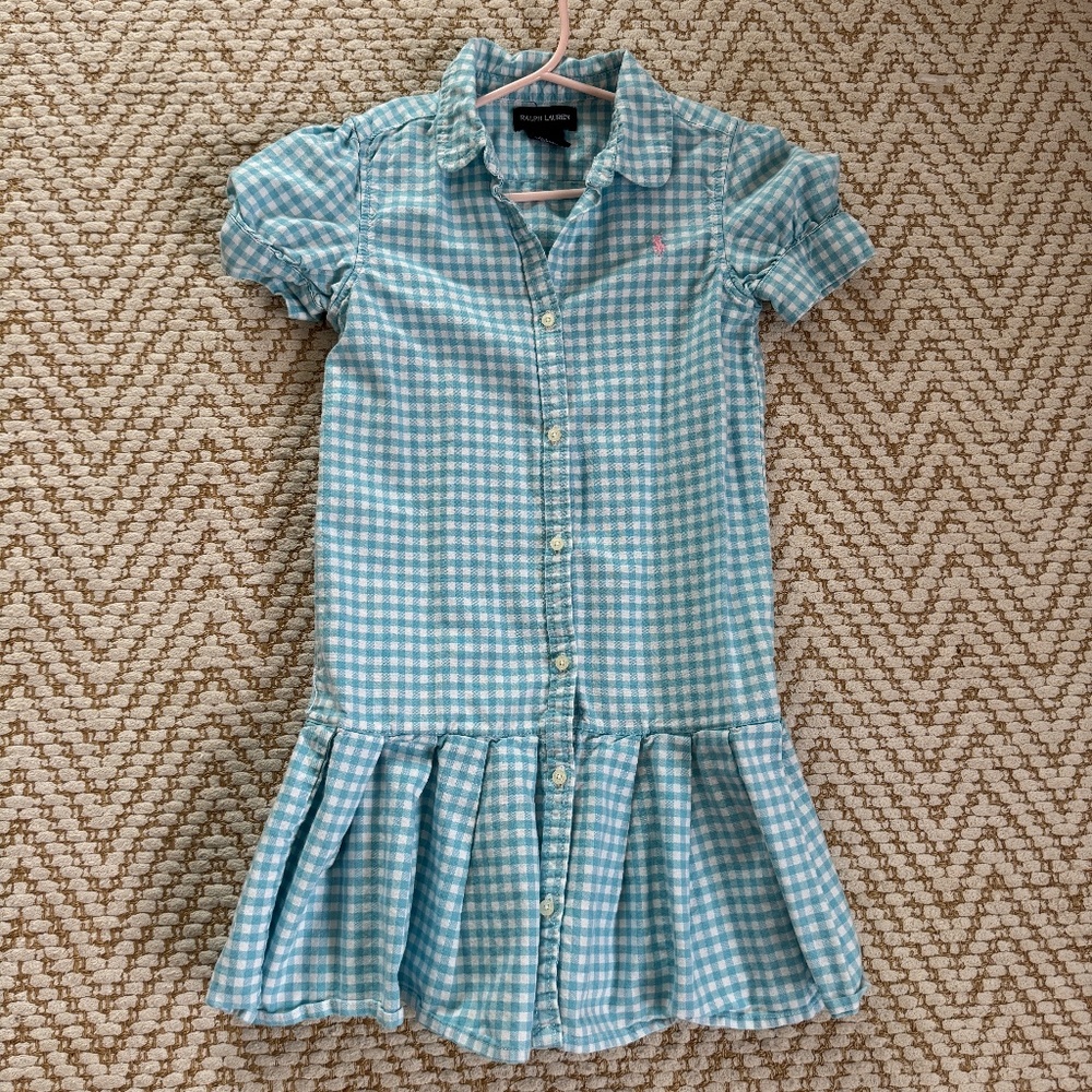 Polo Ralph Lauren button front dress in baby blue gingham. size 6, EUC
